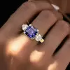 4ct Cushion Cut Blue Sapphire Two Tone Three Stone Ring