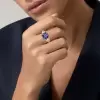 4ct Cushion Cut Blue Sapphire Two Tone Three Stone Ring
