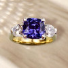 4ct Cushion Cut Blue Sapphire Two Tone Three Stone Ring