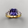 4ct Cushion Cut Blue Sapphire Two Tone Three Stone Ring