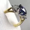 4ct Cushion Cut Blue Sapphire Two Tone Three Stone Ring