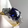 4ct Cushion Cut Blue Sapphire Two Tone Three Stone Ring