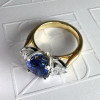 4ct Cushion Cut Blue Sapphire Two Tone Three Stone Ring