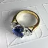 4ct Cushion Cut Blue Sapphire Two Tone Three Stone Ring