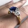 4ct Cushion Cut Blue Sapphire Two Tone Three Stone Ring