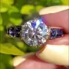 3ct Round Cut White Sapphire Art-deco Engagement Ring
