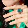 5.3ct Emerald Cut Emerald Halo Cocktail Ring