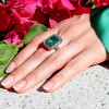 5.3ct Emerald Cut Emerald Halo Cocktail Ring