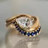 1.5ct Pear Cut Ring With Curved Sapphire Band Wedding Ring Set
