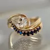 1.5ct Pear Cut Ring With Curved Sapphire Band Wedding Ring Set
