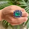8ct Cushion-shaped Sugarloaf Cut Emreald Halo Cocktail Ring