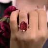 18ct Large Oval Cut Ruby Bypass Shank Cocktail Ring