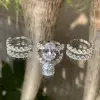 5ct Oval Cut White Sapphire 3pcs Bridal Set