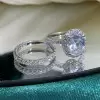 3ct Oval Cut White Sapphire 2pcs Bridal Set