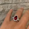 Micro-pave Setting Pear Cut Ruby Sterling Silver Ring