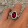 Micro-pave Setting Pear Cut Ruby Sterling Silver Ring