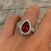 Micro-pave Setting Pear Cut Ruby Sterling Silver Ring