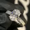 Full-pave Oval Cut Sterling Silver Engagement Ring