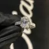 Full-pave Oval Cut Sterling Silver Engagement Ring