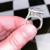 Cushion Cut White Sapphire Halo Pave Engagement Ring
