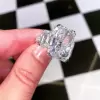 Radiant Cut White Sapphire Pave Three Stone Engagement Ring