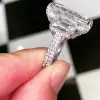 Radiant Cut White Sapphire Pave Three Stone Engagement Ring