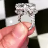 Radiant Cut White Sapphire Pave Three Stone Engagement Ring