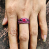 Round Cut Ruby Halo Skull Black Gold Wedding Ring Sets 2 Piece Set