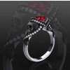 Round Cut Ruby Halo Skull White/Black Gold Skull Engagement Ring