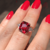 4.5ct Three-Stone Cushion Cut Ruby Engagement Ring