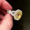 5.6ct Princess Cut Yellow Sapphire Halo Engagement Ring
