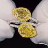 4ct Pear Cut Twin Yellow Sapphire Halo Engagement Ring