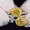 4ct Pear Cut Twin Yellow Sapphire Halo Engagement Ring