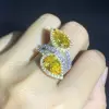 4ct Pear Cut Twin Yellow Sapphire Halo Engagement Ring