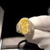 4.5ct Three-stone Oval Cut Yellow Sapphire Halo Ring