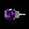 Cushion Cut Three Stone Amethyst 5.4 Carat Engagement Ring