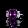 Cushion Cut Three Stone Amethyst 5.4 Carat Engagement Ring
