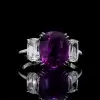 Cushion Cut Three Stone Amethyst 5.4 Carat Engagement Ring