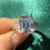 4ct Emerald Cut White Sapphire Three Stone Engagement Ring