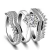 3ct Round Cut White Sapphire 3pcs Bridal Set