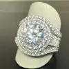 3.8ct Round Cut White Sapphire Three-piece Wedding Ring Set
