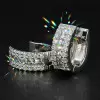 7ctw Asscher Cut Triple Row White Sapphire Huggie Hoop Earrings