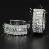 7ctw Asscher Cut Triple Row White Sapphire Huggie Hoop Earrings
