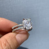 4ct Emerald Cut White Sapphire Double Band Engagement Ring