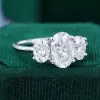 3.25CTW Oval Cut White Sapphire Three Stone Engagement Ring