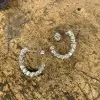 Round Cut White Sapphire Crescent Stud Earrings