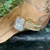 5 Cushion Cut White Sapphire Double Shank Ring in Gold