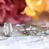 Vintage Leaf & Vine Art Deco Halo Oval Cut Bridal Set