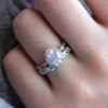 Vintage Leaf & Vine Art Deco Halo Oval Cut Bridal Set