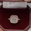 Sterling Silver Vintage Double Halo Cushion Shape Engagement Ring